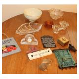 Crystal Clock, Rabbit, Bowls, Hobnail Ashtray,