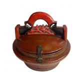 Antique Chinese Picnic~Tea Wooden Box Red Lacquer