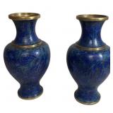 Vintage  Pair Vases Chinese Cloisonne Enamel