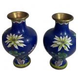 Pair Vases Chinese Cloisonne Enamel Floral Bird
