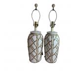 (2)Hollywood Regency Faux Bamboo Beige Icing Lamps