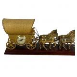 Vintage United Clock 550 Light Metal Horses Wagon