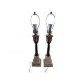 (2)Bohemian Table Lamps Ruby Red Cut Crystal