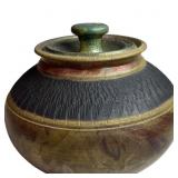 Raku Ceramic Vase Pot With Lid Signed By Artist