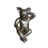 Folk Art Deco Relaxing Pig Sculpture Signed Artist