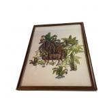 Tony Chen 3D Lithograph 70s Wooden Framed Signed