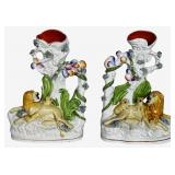 Antique Staffordshire Lion & Lioness Spill Vases
