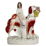 Antique Staffordshire Child Riding Spaniel Figure