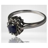 14K White Gold Sapphire & Diamond Halo Ring by RJM