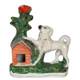 Antique Staffordshire Dog & Doghouse Spill Vase