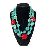 Chunky Southwestern Turquoise & Coral Necklace