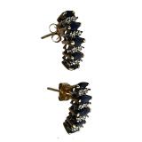 10k Gold Sapphire & Diamond Cluster Earrings