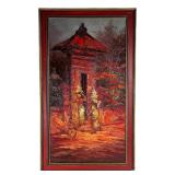 Impressionist Figural Village Scene Oil Painting
