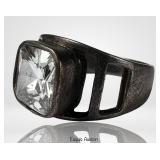 Sterling Silver Men's Ring - Large Faceted Crystal