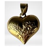 14K Gold Floral Engraved Heart Pendant