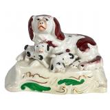 c.1820s Staffordshire Spaniel & Puppies Figurine