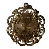 14K Gold Sagittarius Zodiac Pendant, Ornate Frame