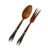 MCM Teak Wood & Sterling Silver Salad Serving Set