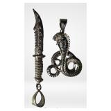 Sterling Silver Cobra & Fantasy Dagger Pendants