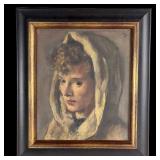 1950s Impressionist Portrait Painting Young Lady