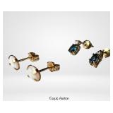 Pair of 14K Gold Stud Earrings - Blue Topaz & Opal