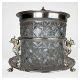 Antique English Silverplate Crystal Biscuit Barrel
