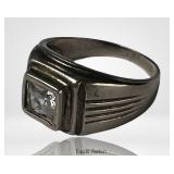 Men's Sterling Silver Square-Cut Clear Stone Ring