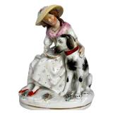 Antique Staffordshire Lady with Dog Figurine C1845