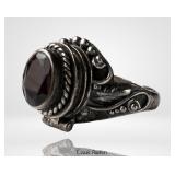 Sterling Silver Faceted Garnet Ring Ornate Scrollw