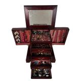 XL Massive Wooden Jewelry Chest Filled w/ Jewelry