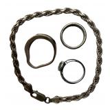 Sterling Silver Jewelry - Chain Bracelet & Rings