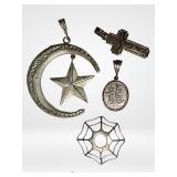Sterling Silver Pendants - Cross, Crescent Moon