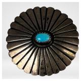 CM Yazzie Navajo Sterling Silver Turquoise Brooch