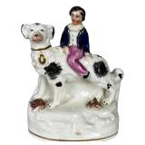 Antique Staffordshire Boy Riding Dog Figurine