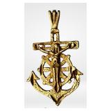 14K Gold Mariner's Anchor Crucifix Pendant