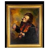 Vintage Expressionist Violinist Oil Painting