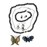 Sterling  & Pearl Jewelry w/ Filigree Butterfly