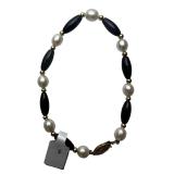 14k Gold Pearl and Black Onyx Beaded Bracelet