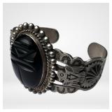 Navajo Sterling Silver Onyx Thunderbird Bracelet