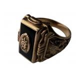 10K Gold Black Onyx School Ring Tiger Crest