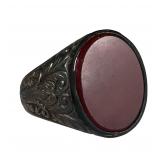 Vintage Sterling Silver Dyed Red Agate Signet Ring