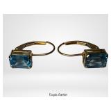 14k Gold Leverback Dangle Blue Topaz Earrings
