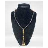 18k Gold and Hematite Bead Tassel Necklace
