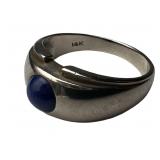 14K White Gold Ring Blue Star Sapphire Cabochon
