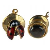 14K Gold Men's Tie Tacks Ladybug and Black Stone