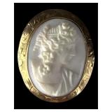 10K Gold Carved Shell Lady Cameo Brooch Pendant
