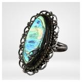 Taxco Sterling Silver Abalone Shell Filigree Ring