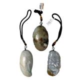 Group of 3 Carved Jade Hand Held Pendant Figures