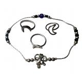 Sterling Silver Bracelet and Modernist Moon Rings
