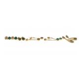 14K YELLOW GOLD EARRINGS - MALACHITE, JADE, TIGER